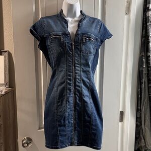 G by Guess Dark Indigo Zip-Front Mini Dress